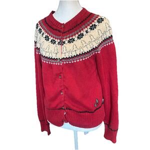 Woolrich cotton blend Christmas Trees Cardigan Sweater Nordic Fair Isle Red M